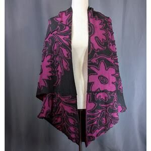 Peruvian Connection Baby Alpaca Purple Black Floral Shrug Cardigan Sweater OS